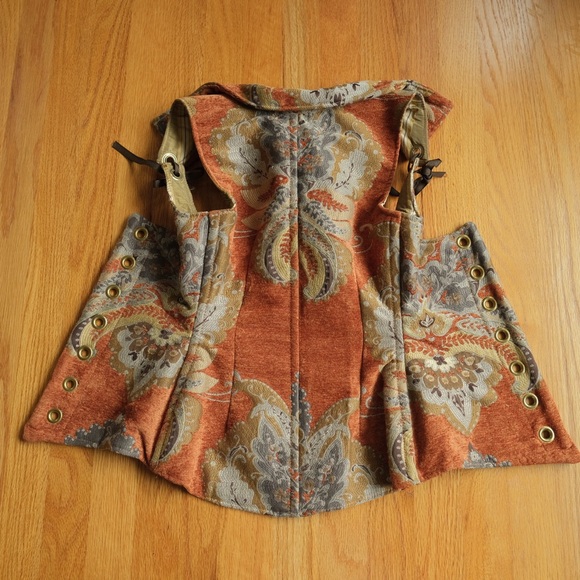 Damsel In This Dress Underbust Vixen Corset Orange Floral Brocade Renaissance - Picture 6 of 10